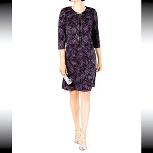 Women’s Formal Jacket Dress Size 8 ALEX EVENINGS Gray Silver Long Sleeve Sheath